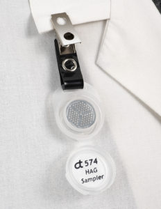 Waste Anesthetic Gas Monitor clipped to collar