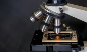 Microscope looking at a sample